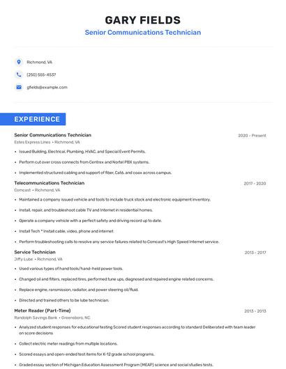 Senior Communications Technician Resume