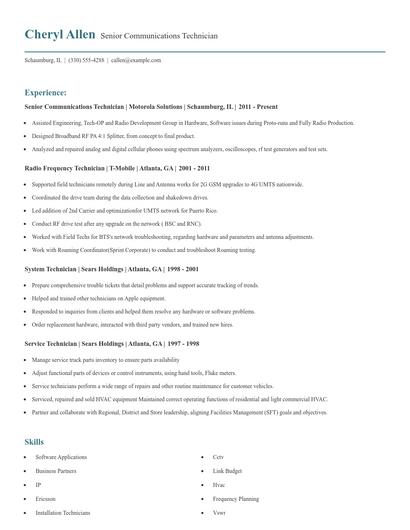 Senior Communications Technician Resume