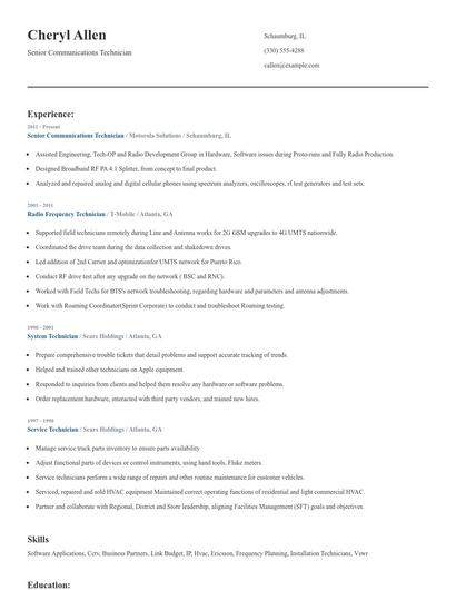 Senior Communications Technician Resume