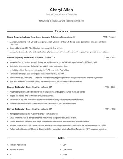 Senior Communications Technician Resume