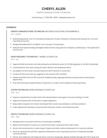 Senior Communications Technician Resume