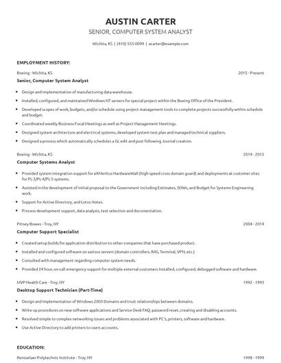 Senior, Computer System Analyst Resume