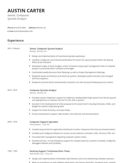 Senior, Computer System Analyst Resume
