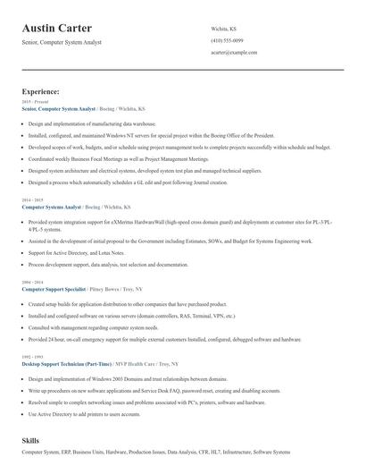 Senior, Computer System Analyst Resume