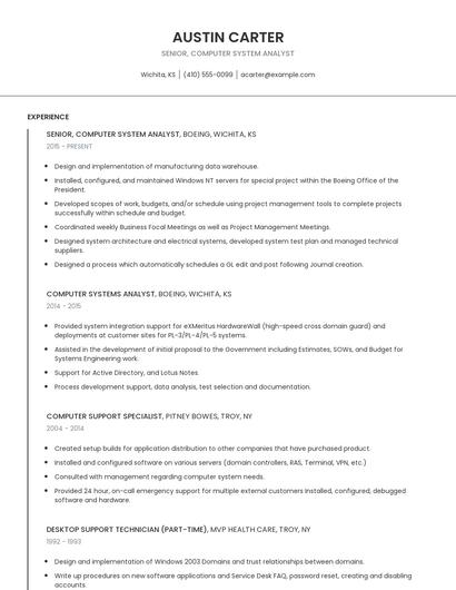 Senior, Computer System Analyst Resume