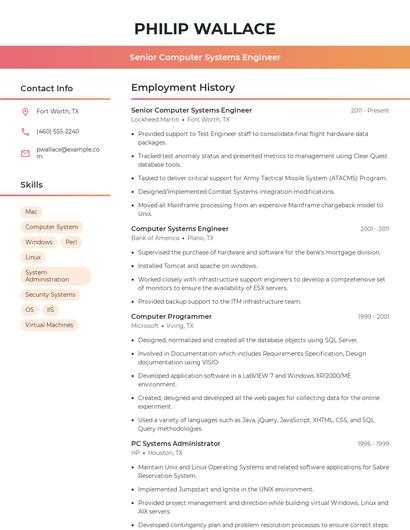 Senior Computer Systems Engineer Resume