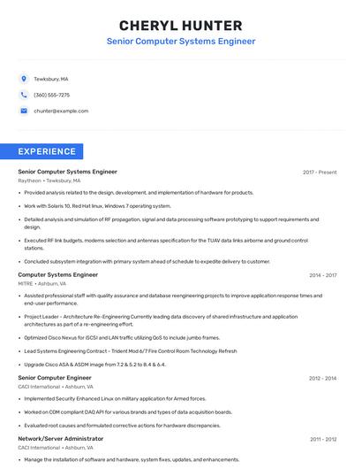 Senior Computer Systems Engineer Resume