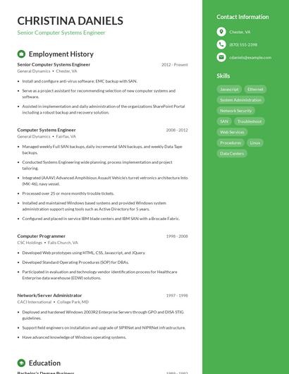 Senior Computer Systems Engineer Resume