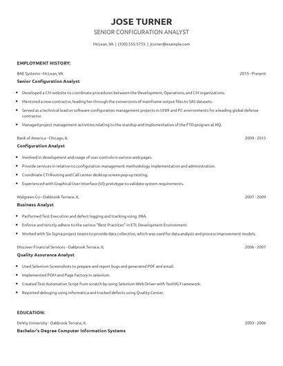 Senior Configuration Analyst Resume