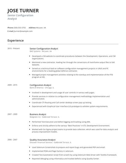 Senior Configuration Analyst Resume