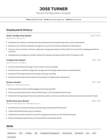 Senior Configuration Analyst Resume