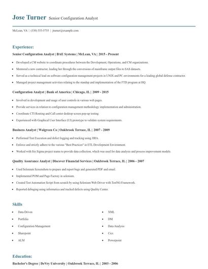 Senior Configuration Analyst Resume