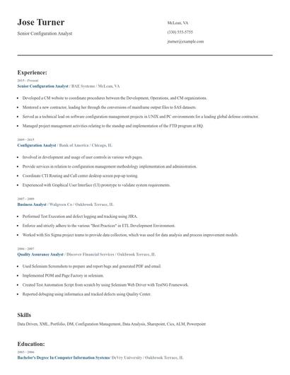 Senior Configuration Analyst Resume