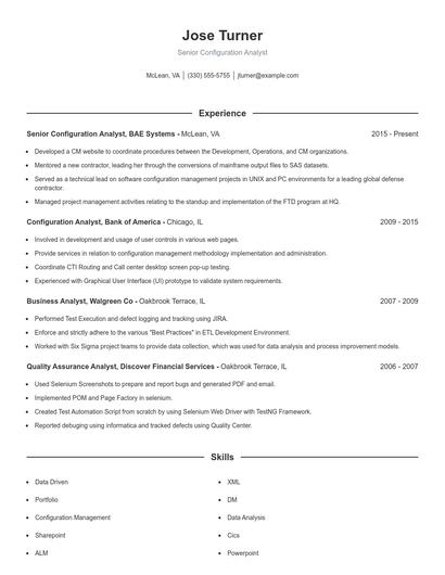 Senior Configuration Analyst Resume