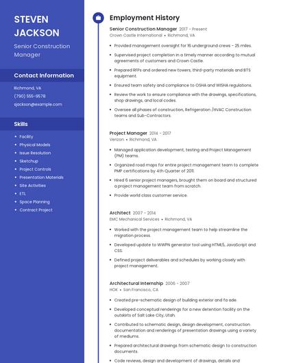 Senior Construction Manager Resume
