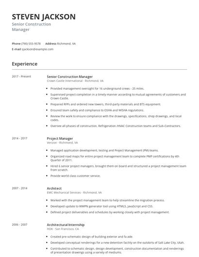 Senior Construction Manager Resume