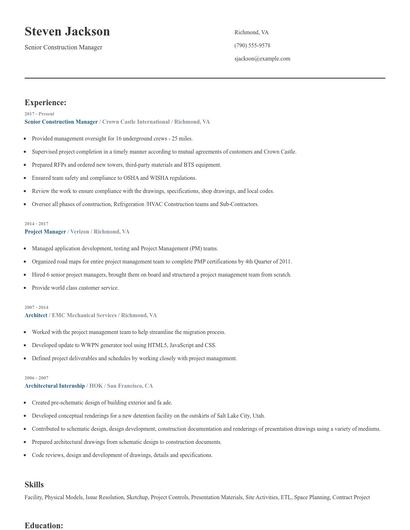 Senior Construction Manager Resume