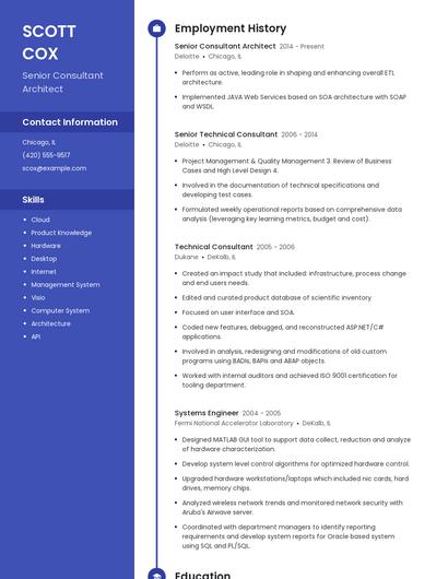Senior Consultant Architect Resume