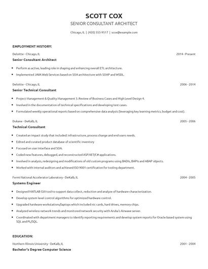Senior Consultant Architect Resume
