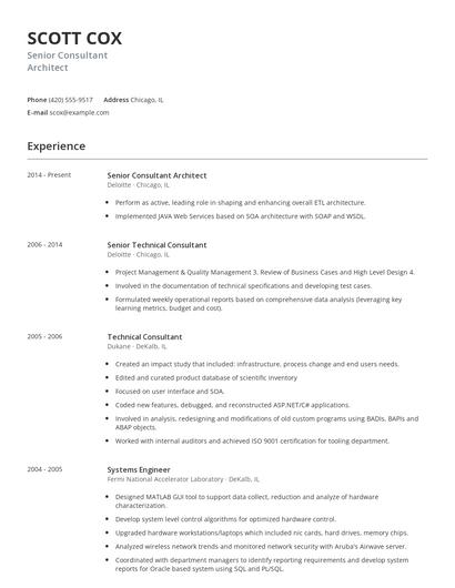 Senior Consultant Architect Resume