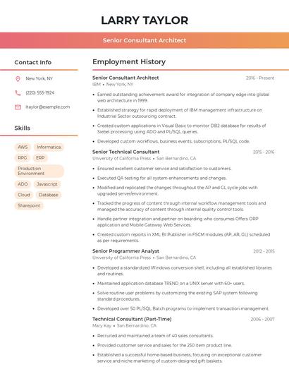 Senior Consultant Architect Resume