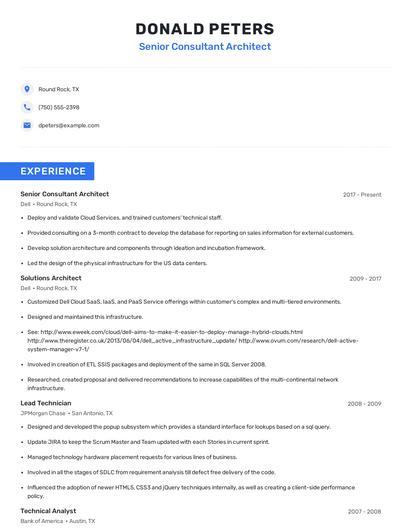 Senior Consultant Architect Resume
