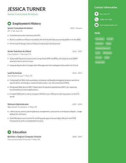 Senior Consultant Architect Resume