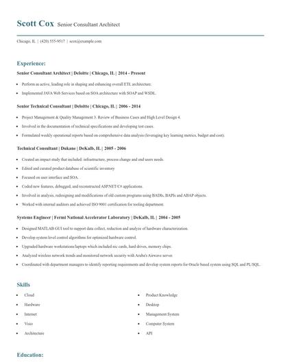 Senior Consultant Architect Resume