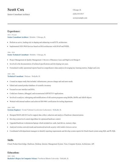 Senior Consultant Architect Resume