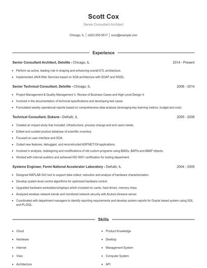 Senior Consultant Architect Resume