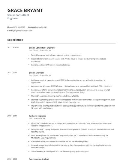 Senior Consultant Engineer Resume