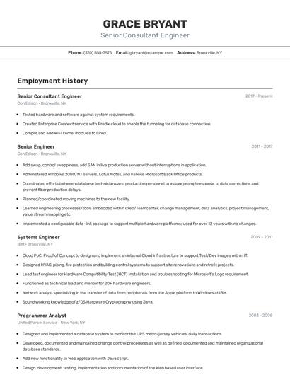 Senior Consultant Engineer Resume