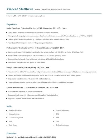 Senior Consultant, Professional Services Resume