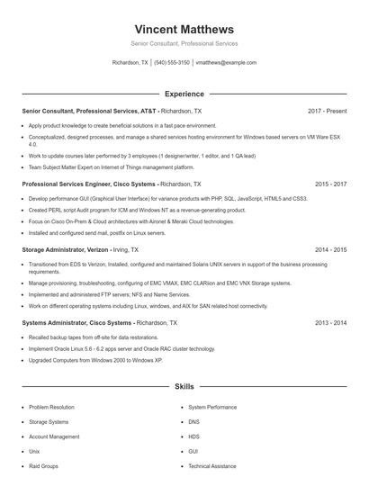 Senior Consultant, Professional Services Resume
