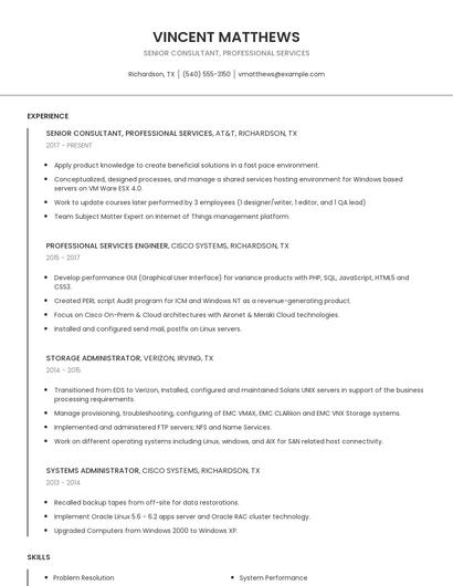 Senior Consultant, Professional Services Resume