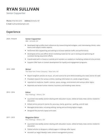 Senior Copywriter Resume