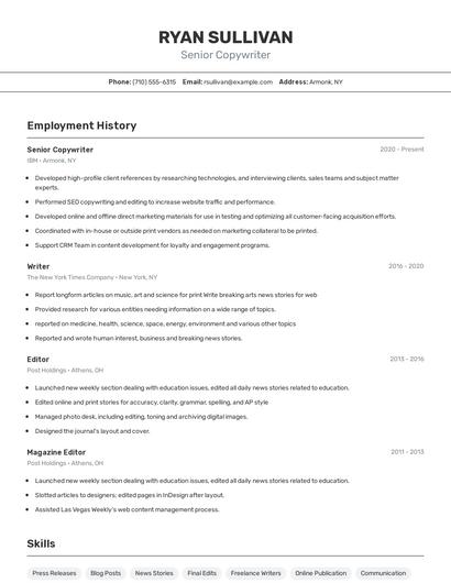 Senior Copywriter Resume
