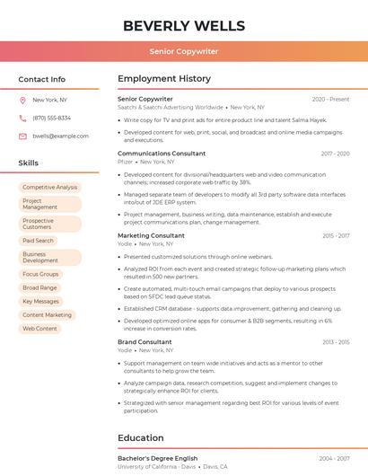 Senior Copywriter Resume
