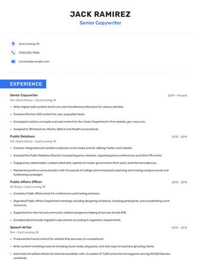 Senior Copywriter Resume