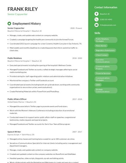 Senior Copywriter Resume
