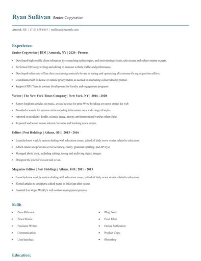 Senior Copywriter Resume