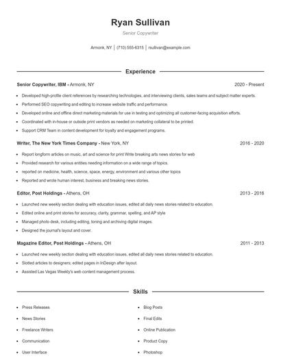 Senior Copywriter Resume