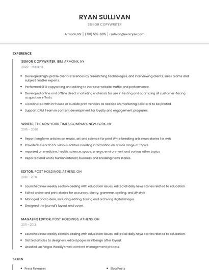 Senior Copywriter Resume