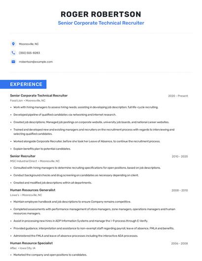 Senior Corporate Technical Recruiter Resume