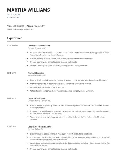 Senior Cost Accountant Resume