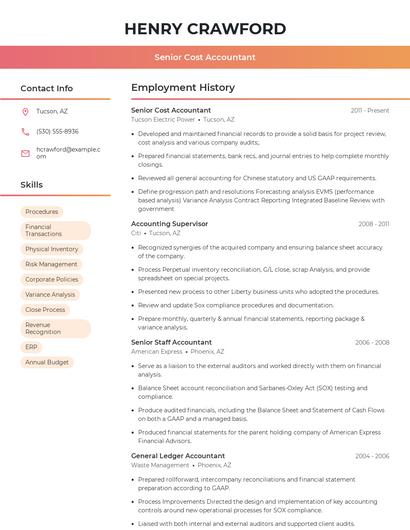 Senior Cost Accountant Resume