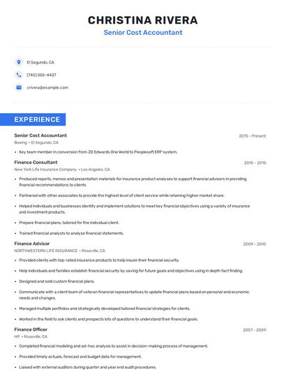 Senior Cost Accountant Resume