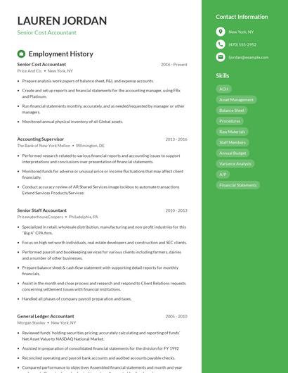 Senior Cost Accountant Resume
