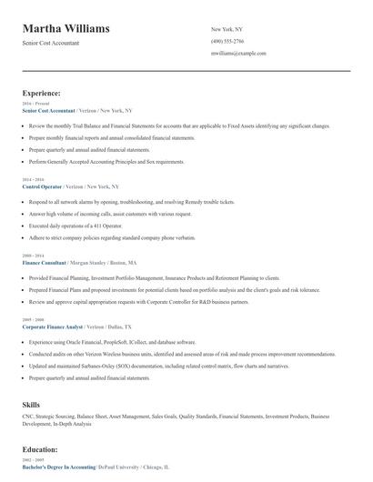 Senior Cost Accountant Resume