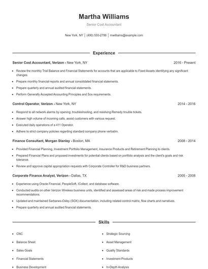 Senior Cost Accountant Resume